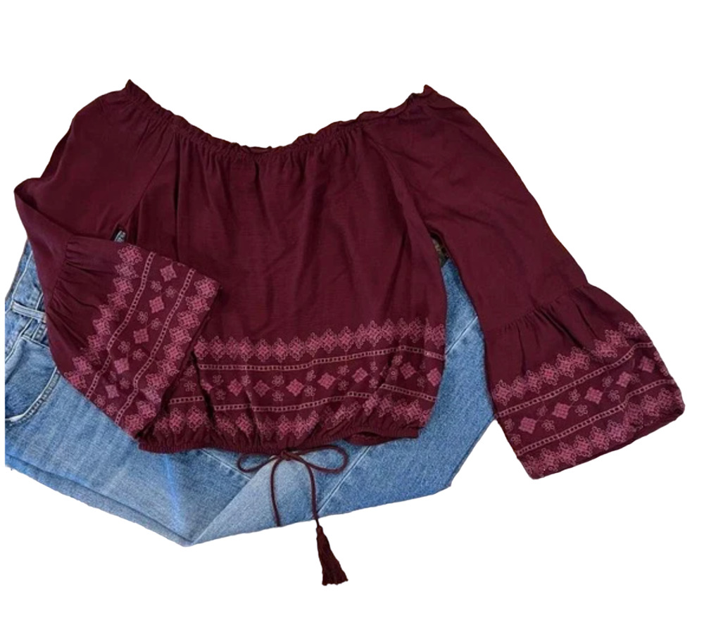 NWT Altar'd State Burgundy Embroidered Boho Festival Top